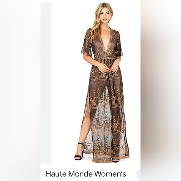 Haute Monde Dresses & Skirts - NWT HAUTE MONDE Deep V Neck Maxi Lace Romper Size Small